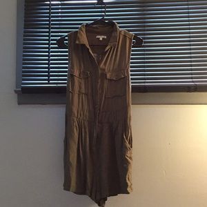 Olive green button up romper